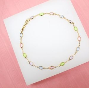 18K Gold Filled Multicolor Stone Anklet Bracelet